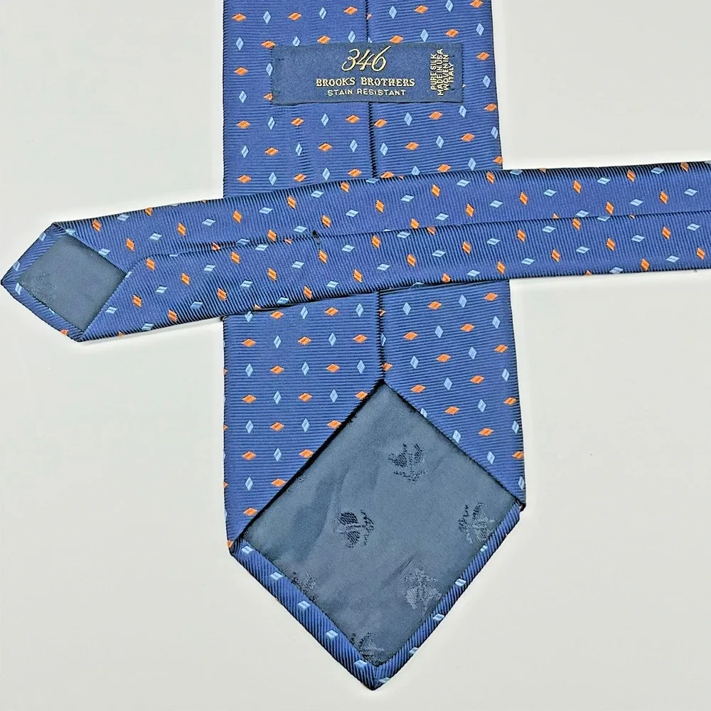 Brooks Brothers 346 Repp‎ Silk Men's Necktie Navy Geometric Colorful Diamonds